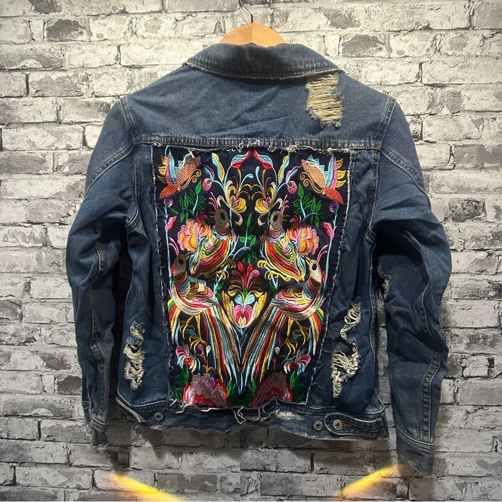 EUC Sunset + Spring Blue Denim Jacket W/ Graphic